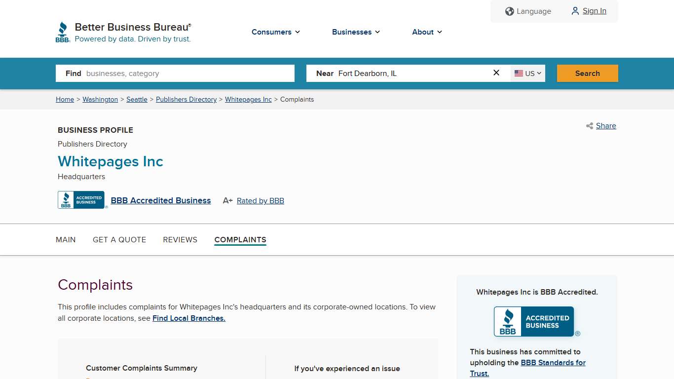 Whitepages Inc | BBB Complaints | Better Business Bureau