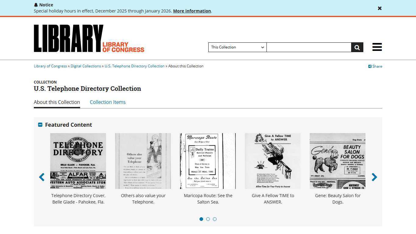 About this Collection | U.S. Telephone Directory Collection | Digital Collections | Library of Congress