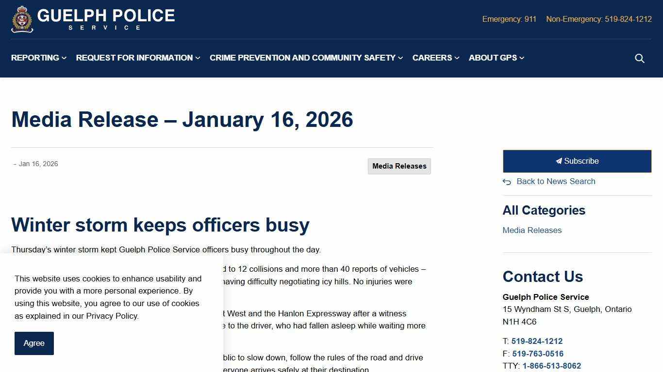 Media Release – January 16, 2026 | Guelph Police Service